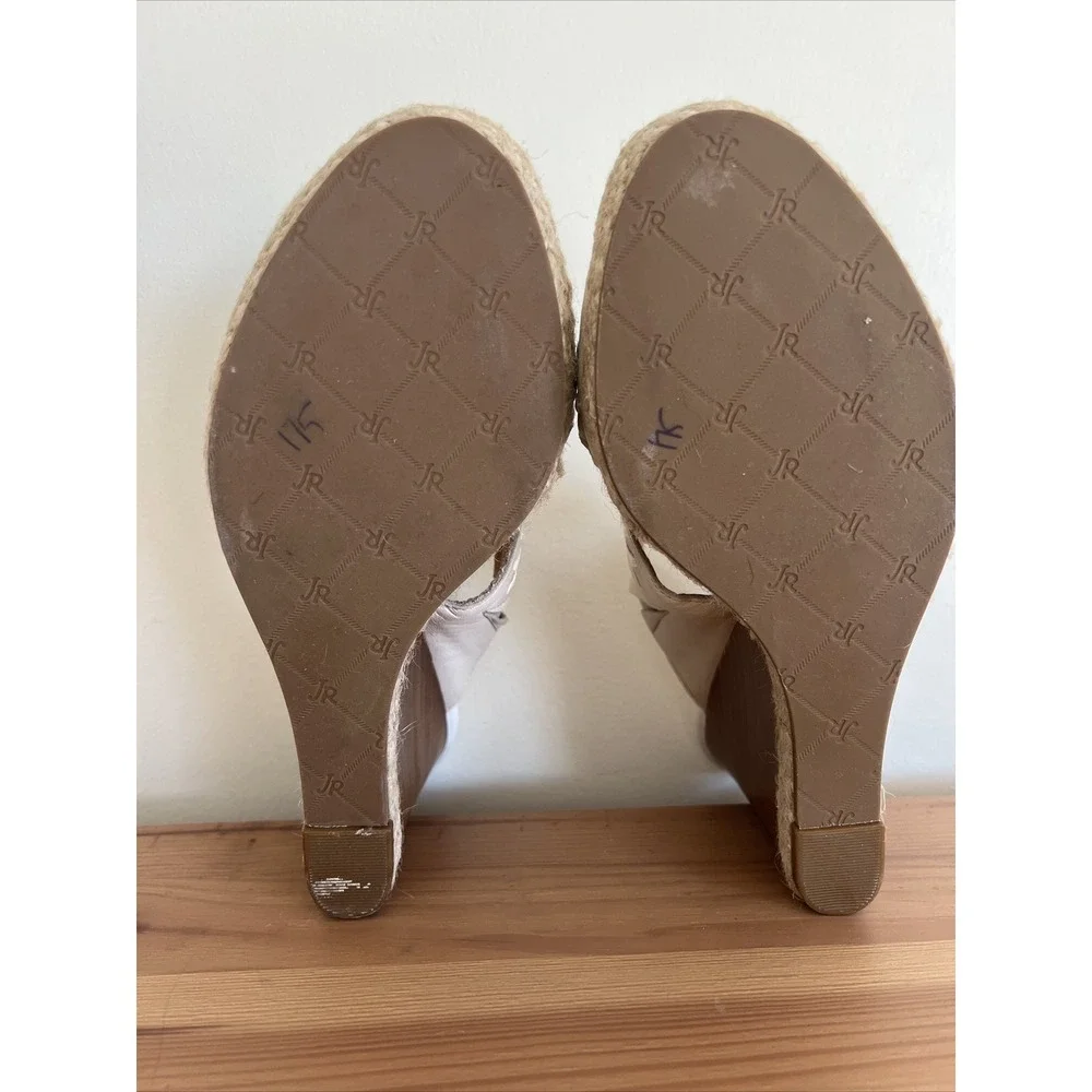 Jack Rogers Leather Slide Wedge Heel Sandals Shoes Women's 7.5 Tan White Cute